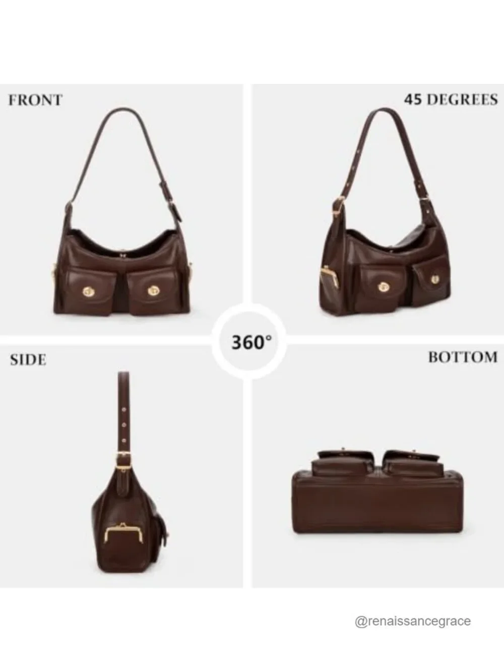 Turn Lock Hobo Handbag Women Multi-Pocket Large Kiss Lock Tote Crossbody Faux